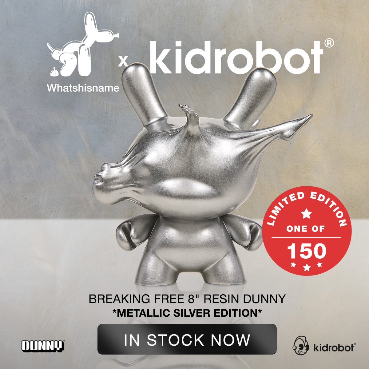 Breaking Free 8" Resin Dunny by WHATSHISNAME - Metallic Silver Edition (Limited Edition) - Kidrobot