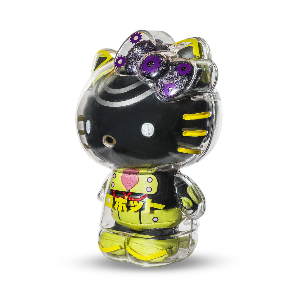 Hello Kitty 8 Inch Plush Clear Shell Robot Figure - Black and Yellow Edition - Kidrobot - Angle View