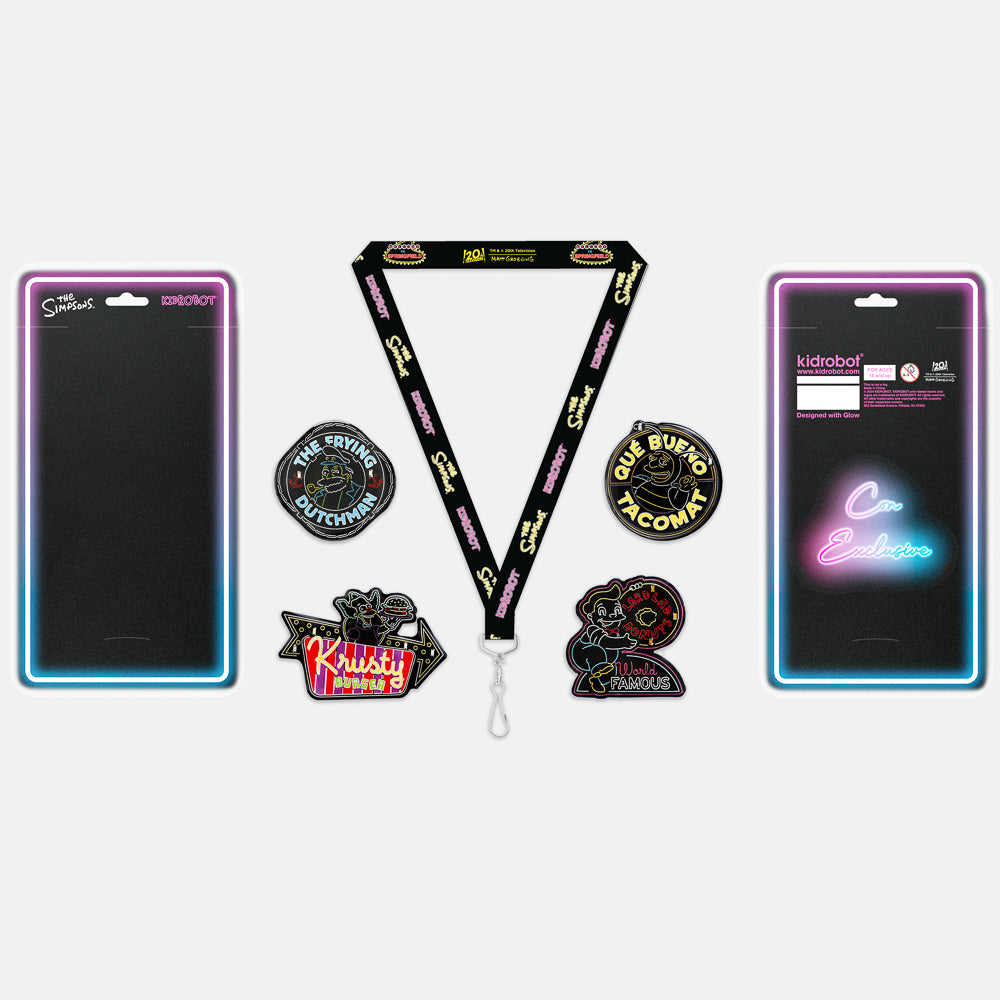 2024 CON EXCLUSIVE: The Simpsons Neon Signs Light-Up Pins & Lanyard Set (Limited Edition of 1000) - Kidrobot
