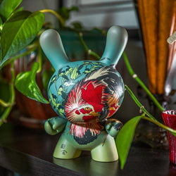 The Met 8" Masterpiece Vinyl Art Dunny - Rooster, Hen and Chicken with Spiderwort by Katsushika Hokusai - Kidrobot