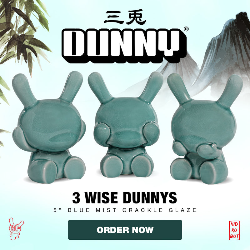 Three Wise Dunnys 5” Porcelain 3-Pack – Blue Mist Crackle Glaze - Kidrobot