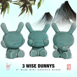 Three Wise Dunnys 5” Porcelain 3-Pack – Blue Mist Crackle Glaze - Kidrobot