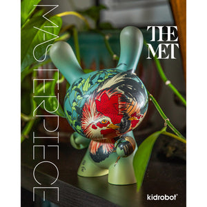 The Met Showpiece Vinyl Art Dunny - Rooster, Hen and Chicken with Spiderwort by Katsushika Hokusai - Kidrobot