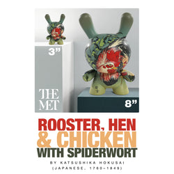 The Met Showpiece Vinyl Art Dunny - Rooster, Hen and Chicken with Spiderwort by Katsushika Hokusai - Kidrobot