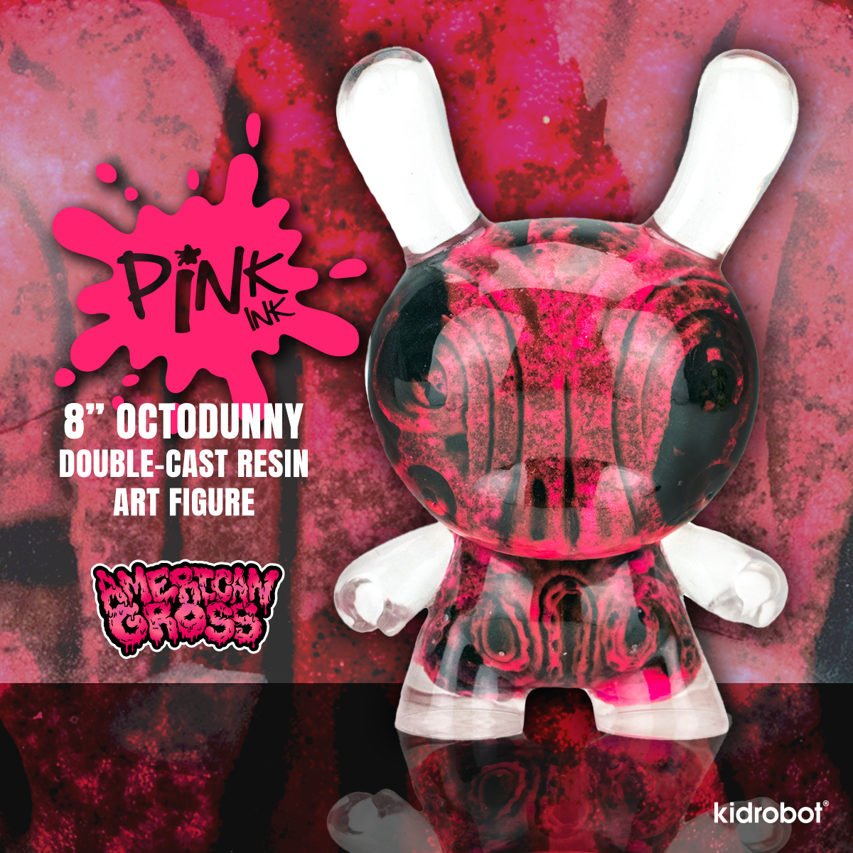 Pink Ink G.I.D. OctoDunny 8" Double-Cast Resin Art Figure by American Gross - Limited Edition of 100 (Kidrobot.com Exclusive) - Kidrobot