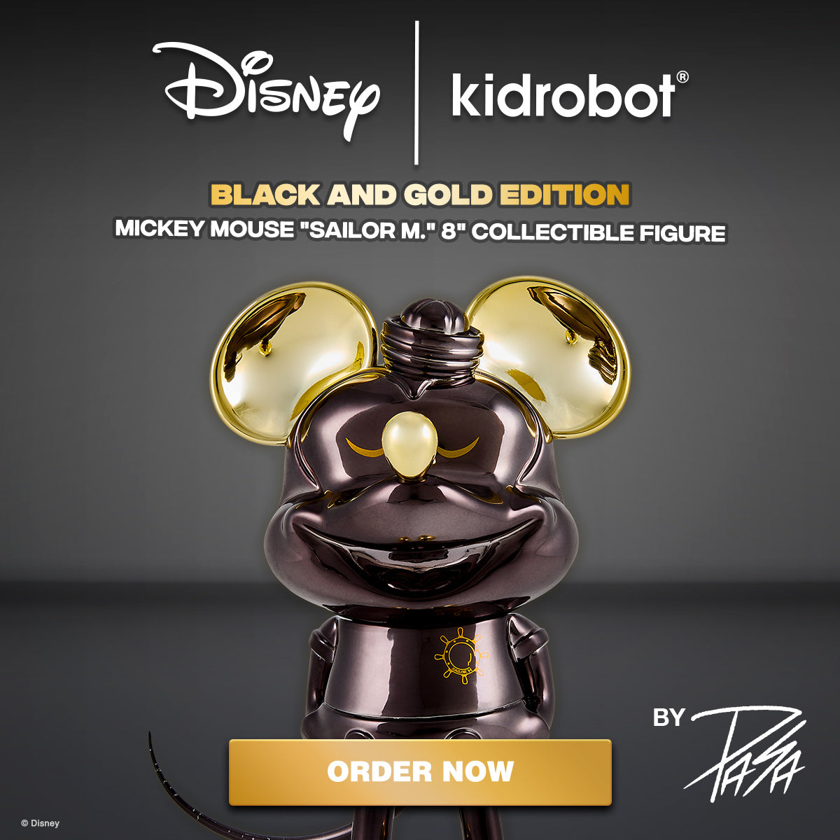 Disney Mickey Mouse "Sailor M." Collectible Vinyl Figure by Pasa - Exclusive Black and Gold Edition