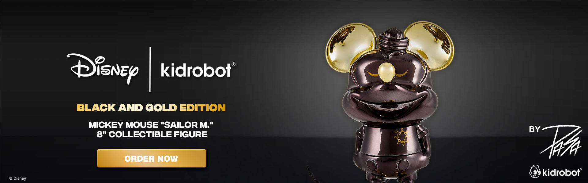 Disney Mickey Mouse "Sailor M." Collectible Vinyl Figure by Pasa - Exclusive Black and Gold Edition