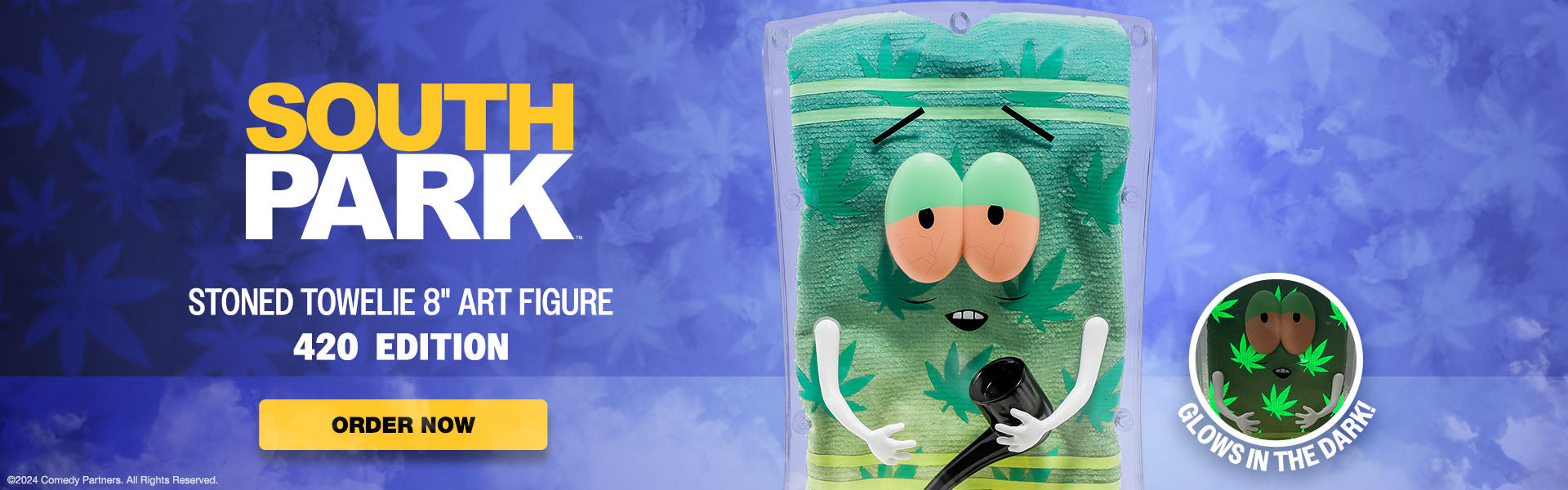 South Park Stoned Towelie with Pipe Glow-in-the-Dark Pot Leaf 8” Art Figure - 420 Edition (Kidrobot.com Exclusive) - Kidrobot