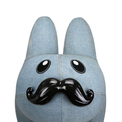 Art Giant Denim Happy Stache' Labbit Stool by Frank Kozik (PRE-ORDER) - Kidrobot - Shop Designer Art Toys at Kidrobot.com