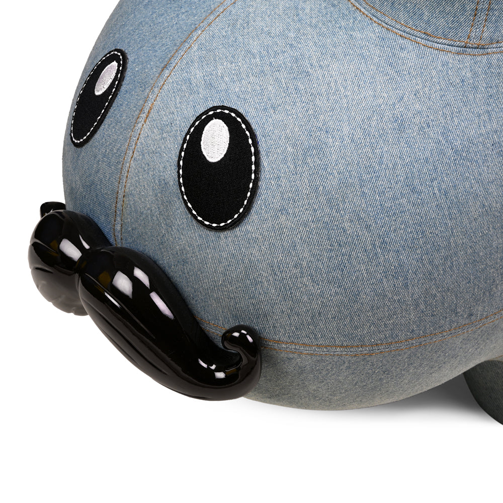 Art Giant Denim Happy Stache' Labbit Stool by Frank Kozik (PRE-ORDER) - Kidrobot - Shop Designer Art Toys at Kidrobot.com