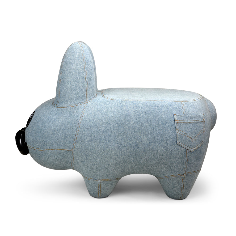 Art Giant Denim Happy Stache' Labbit Stool by Frank Kozik (PRE-ORDER) - Kidrobot - Shop Designer Art Toys at Kidrobot.com