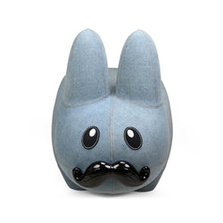 Art Giant Denim Happy Stache' Labbit Stool by Frank Kozik (PRE-ORDER) - Kidrobot - Shop Designer Art Toys at Kidrobot.com