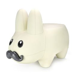 Leather Happy Labbit Stool by Frank Kozik - Virgin White Edition (PRE-ORDER) - Kidrobot - Shop Designer Art Toys at Kidrobot.com