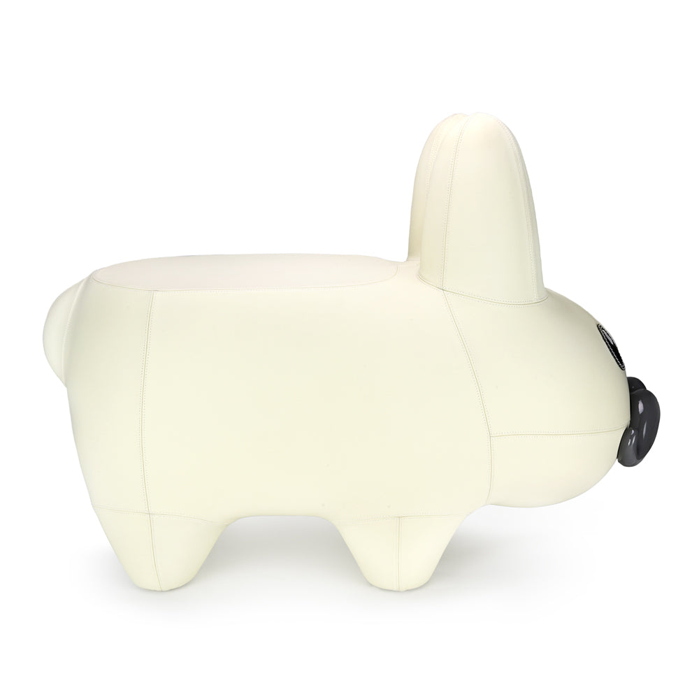 Leather Happy Labbit Stool by Frank Kozik - Virgin White Edition (PRE-ORDER) - Kidrobot - Shop Designer Art Toys at Kidrobot.com