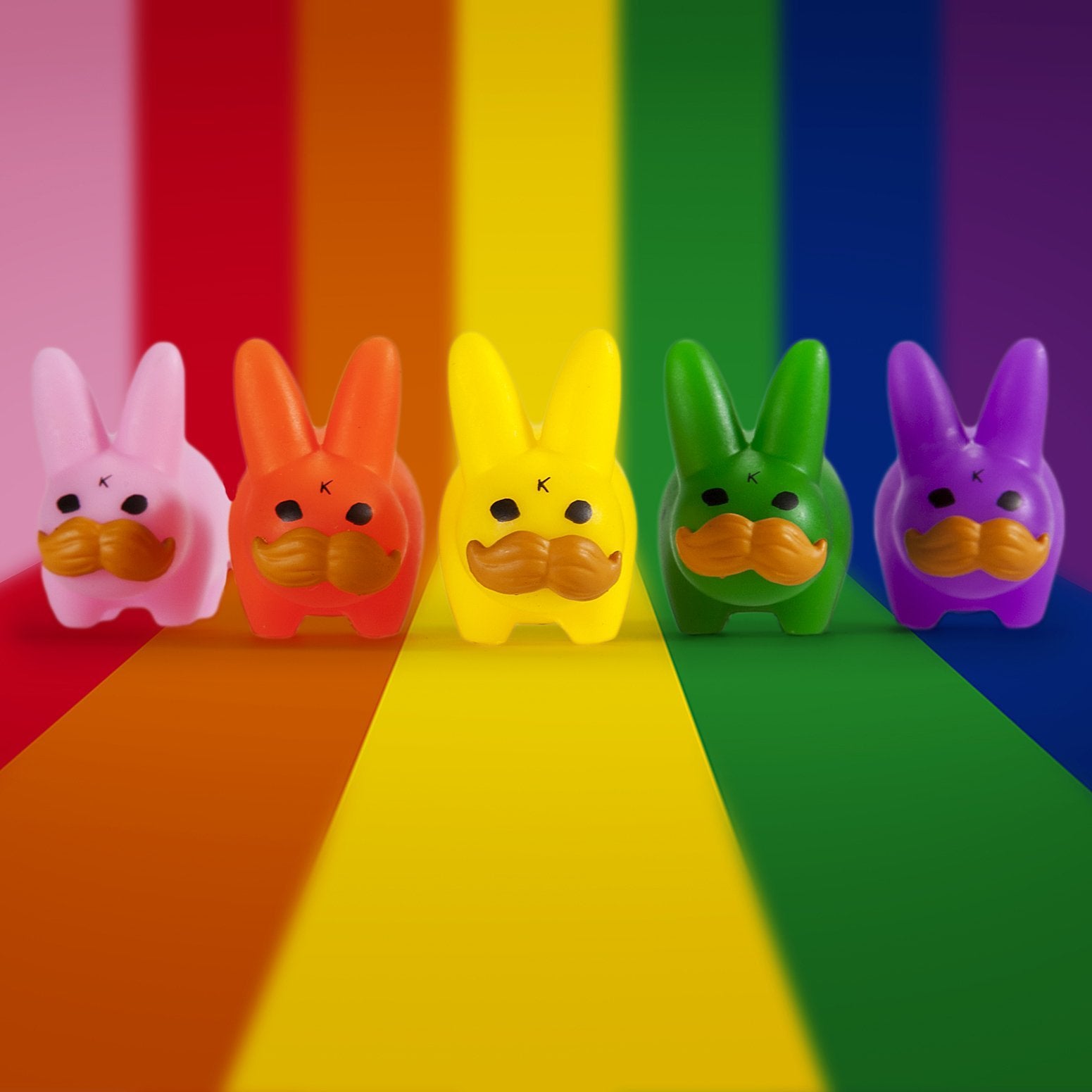 PRIDE 'Stache Labbit Art Toy 5-Pack by Frank Kozik - Kidrobot - Designer Art Toys